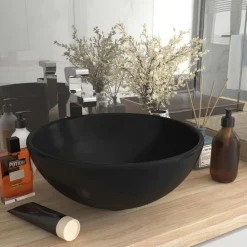vidaXL Fontanería-Lavabo de lujo redondo cerámica 32,5x14 cm