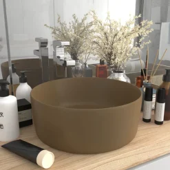vidaXL Lavabo de lujo redondo cerámica 40x15 cm crema mate Hot
