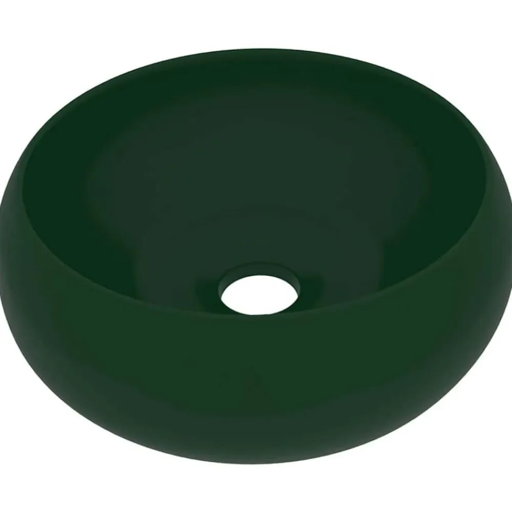 vidaXL Lavabo de lujo redondo cerámica 40x15 cm verde oscuro mate Online