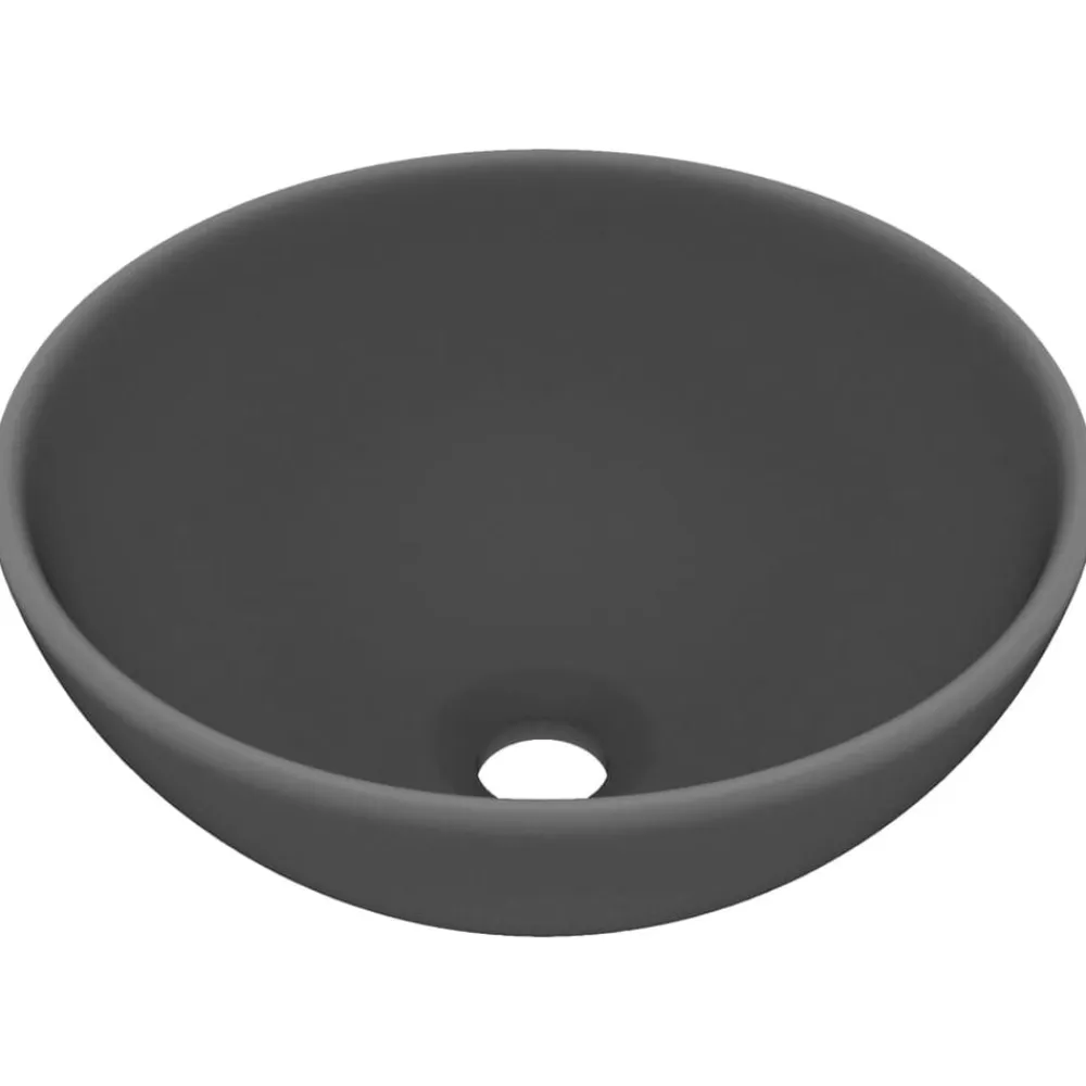vidaXL Lavabo de lujo redondo cerámica 32,5x14 cm gris oscuro mate New