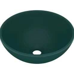 vidaXL Lavabo de lujo redondo cerámica 32,5x14 cm verde oscuro mate Clearance
