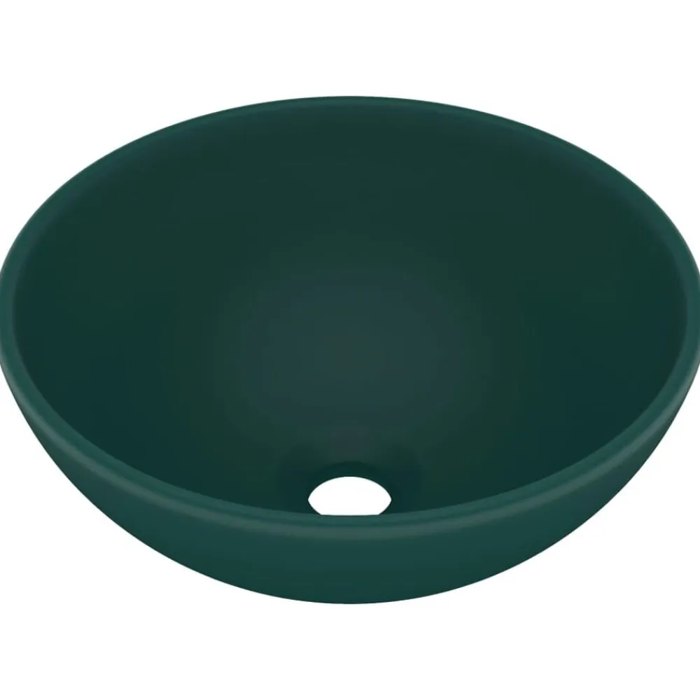 vidaXL Lavabo de lujo redondo cerámica 32,5x14 cm verde oscuro mate Clearance