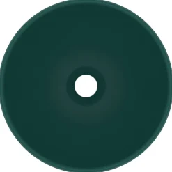 vidaXL Lavabo de lujo redondo cerámica 32,5x14 cm verde oscuro mate Clearance