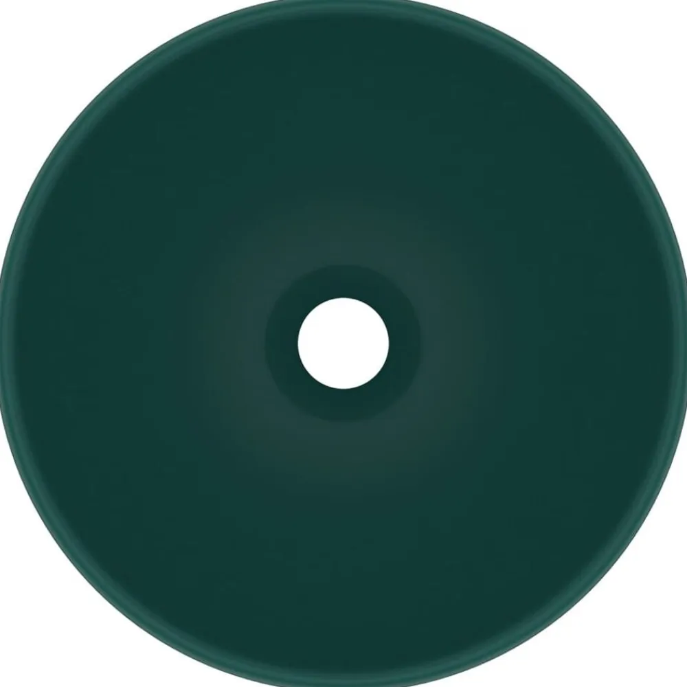 vidaXL Lavabo de lujo redondo cerámica 32,5x14 cm verde oscuro mate Clearance