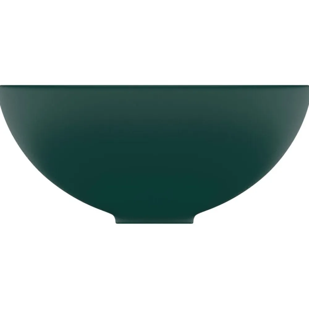 vidaXL Lavabo de lujo redondo cerámica 32,5x14 cm verde oscuro mate Clearance