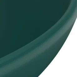 vidaXL Lavabo de lujo redondo cerámica 32,5x14 cm verde oscuro mate Clearance