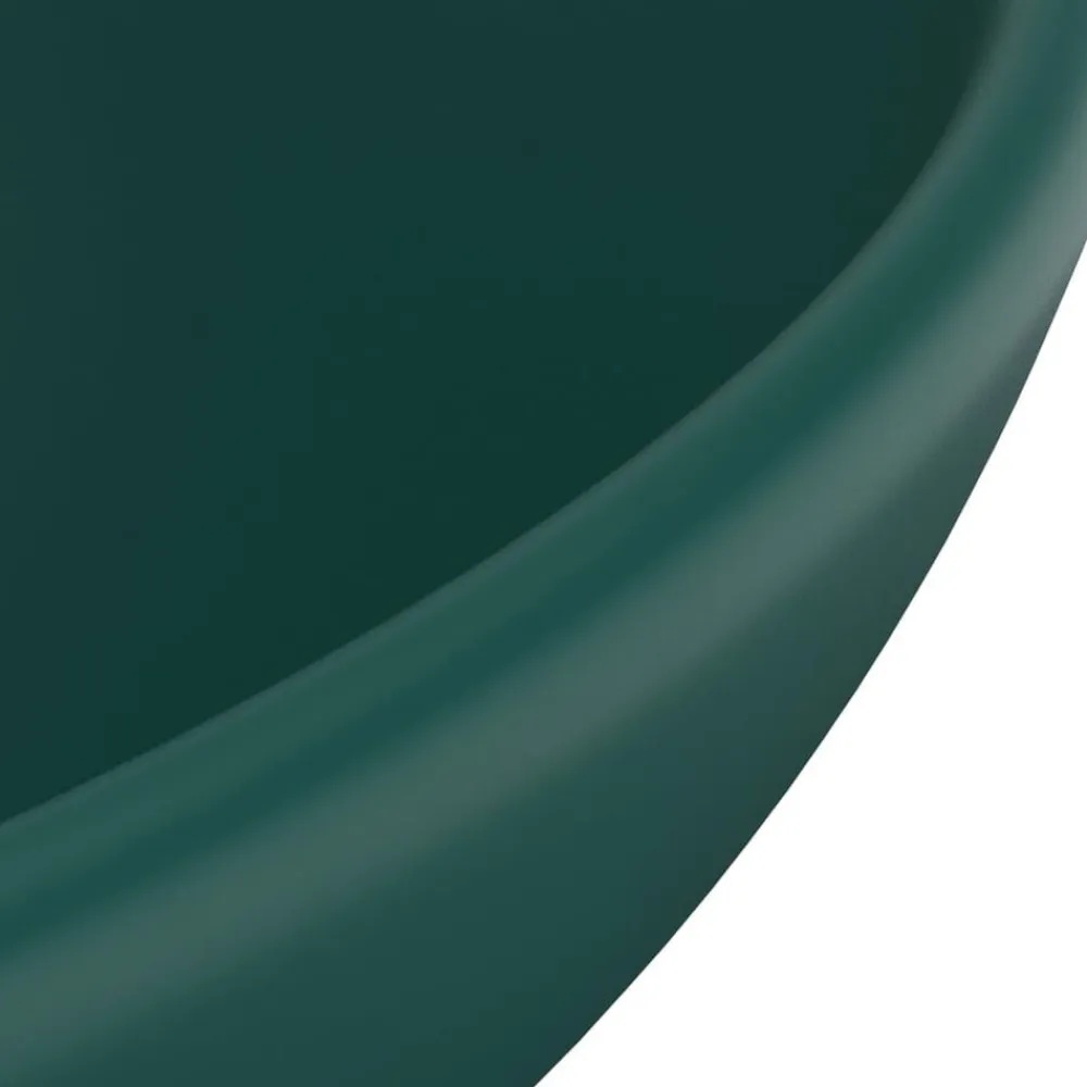 vidaXL Lavabo de lujo redondo cerámica 32,5x14 cm verde oscuro mate Clearance