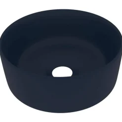 vidaXL Lavabo de lujo redondo cerámica 40x15 cm azul oscuro mate Discount