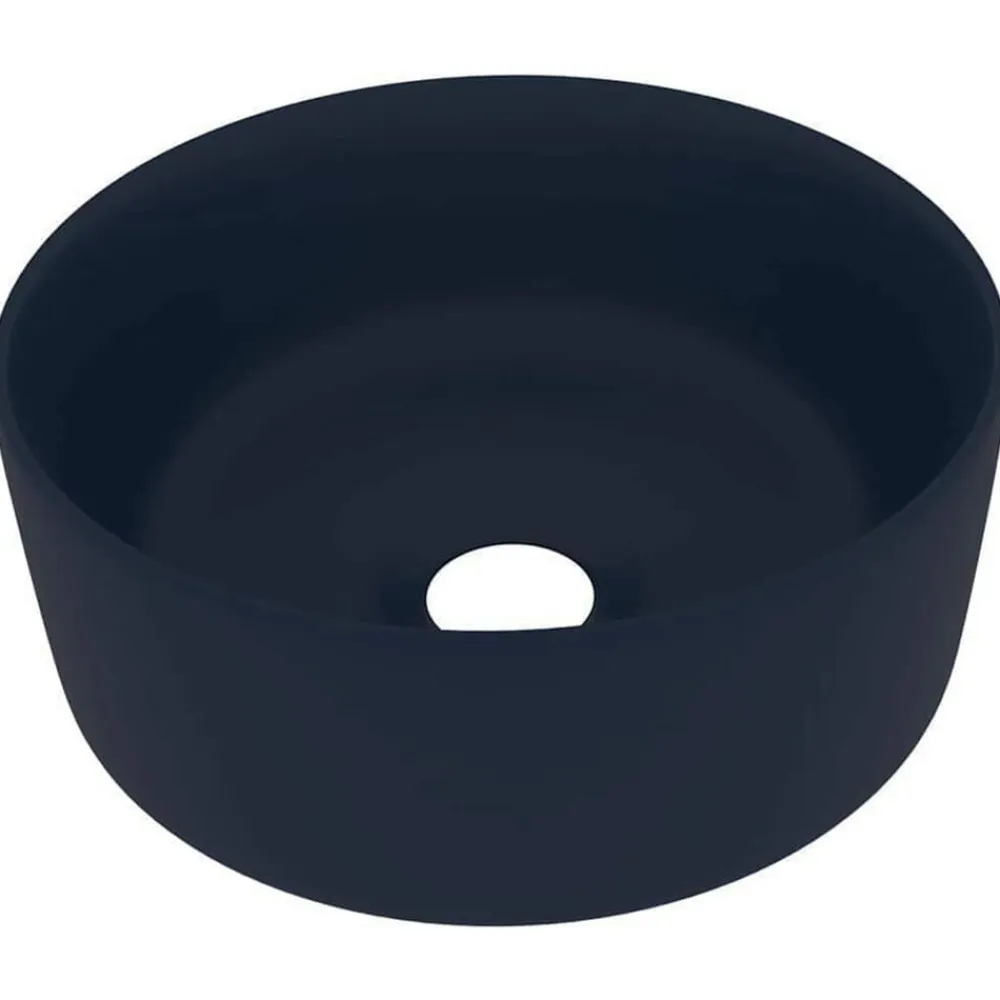 vidaXL Lavabo de lujo redondo cerámica 40x15 cm azul oscuro mate Discount