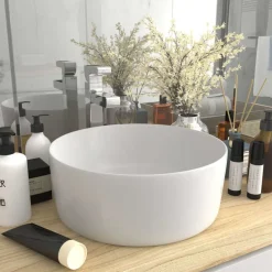 vidaXL Lavabo de lujo redondo cerámica 40x15 cm blanco mate Hot