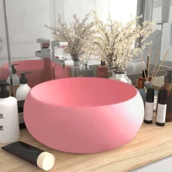 vidaXL Lavabo de lujo redondo cerámica 40x15 cm rosa mate Sale