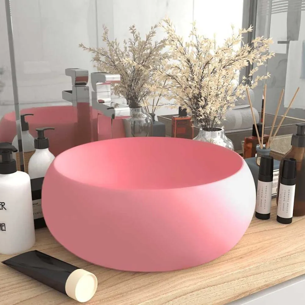 vidaXL Lavabo de lujo redondo cerámica 40x15 cm rosa mate Sale