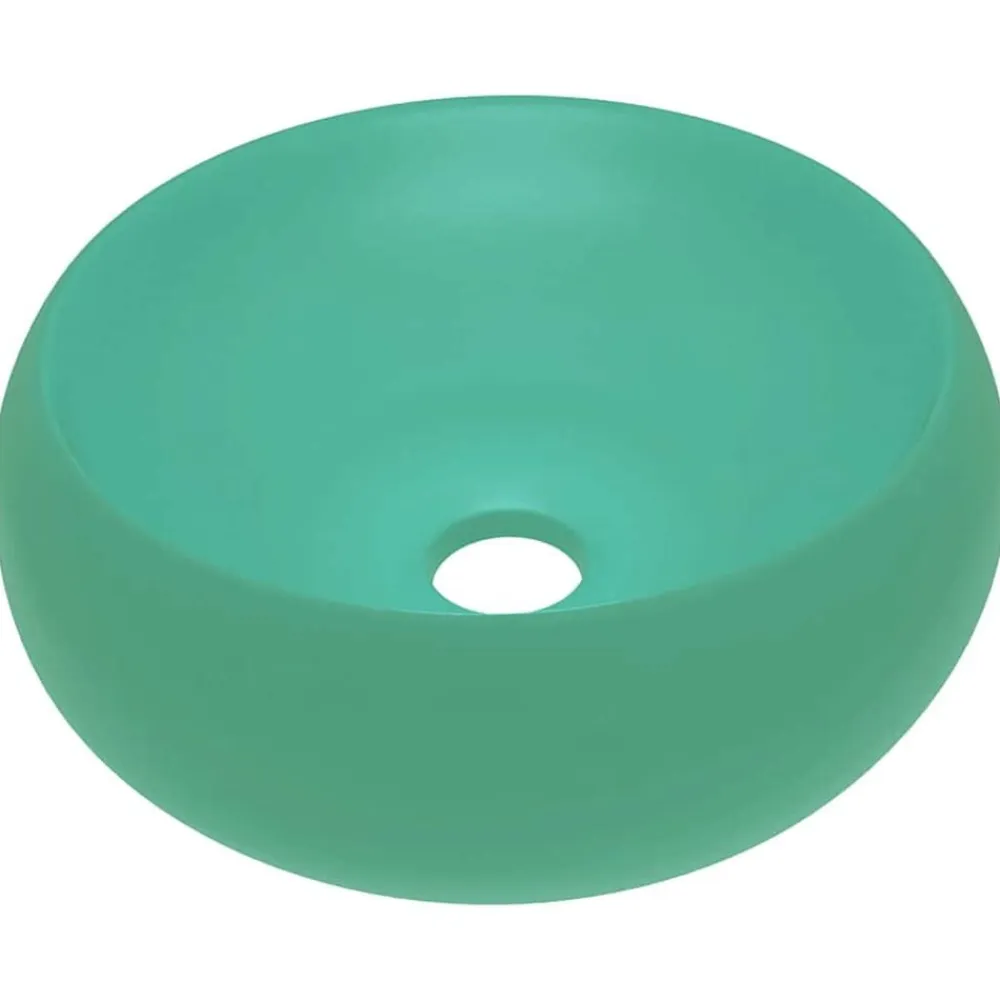 vidaXL Lavabo de lujo redondo cerámica 40x15 cm verde claro mate Hot