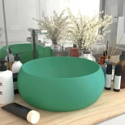 vidaXL Lavabo de lujo redondo cerámica 40x15 cm verde claro mate Hot