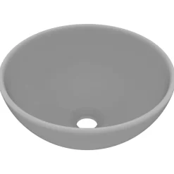vidaXL Lavabo de lujo redondo cerámica 32,5x14 cm gris claro mate Discount