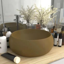 vidaXL Lavabo de lujo redondo cerámica 40x15 cm crema mate Best
