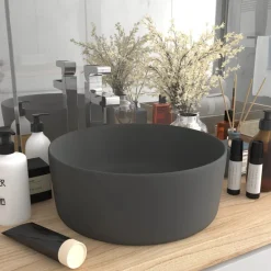 vidaXL Lavabo de lujo redondo cerámica 40x15 cm gris oscuro mate Best
