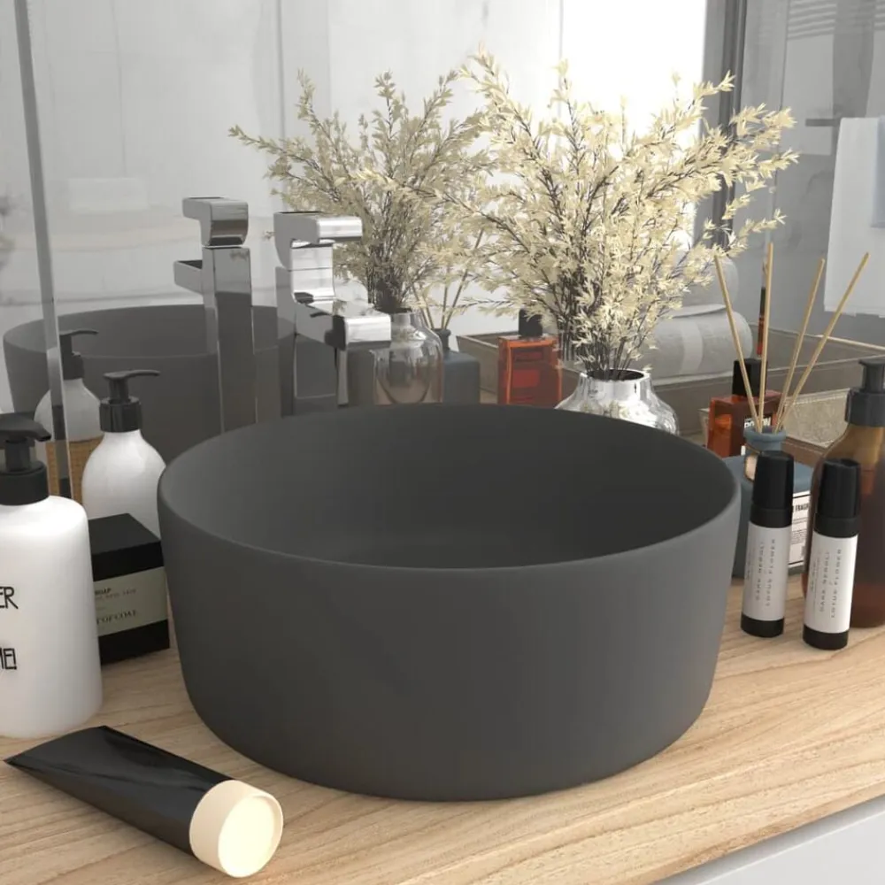 vidaXL Lavabo de lujo redondo cerámica 40x15 cm gris oscuro mate Best