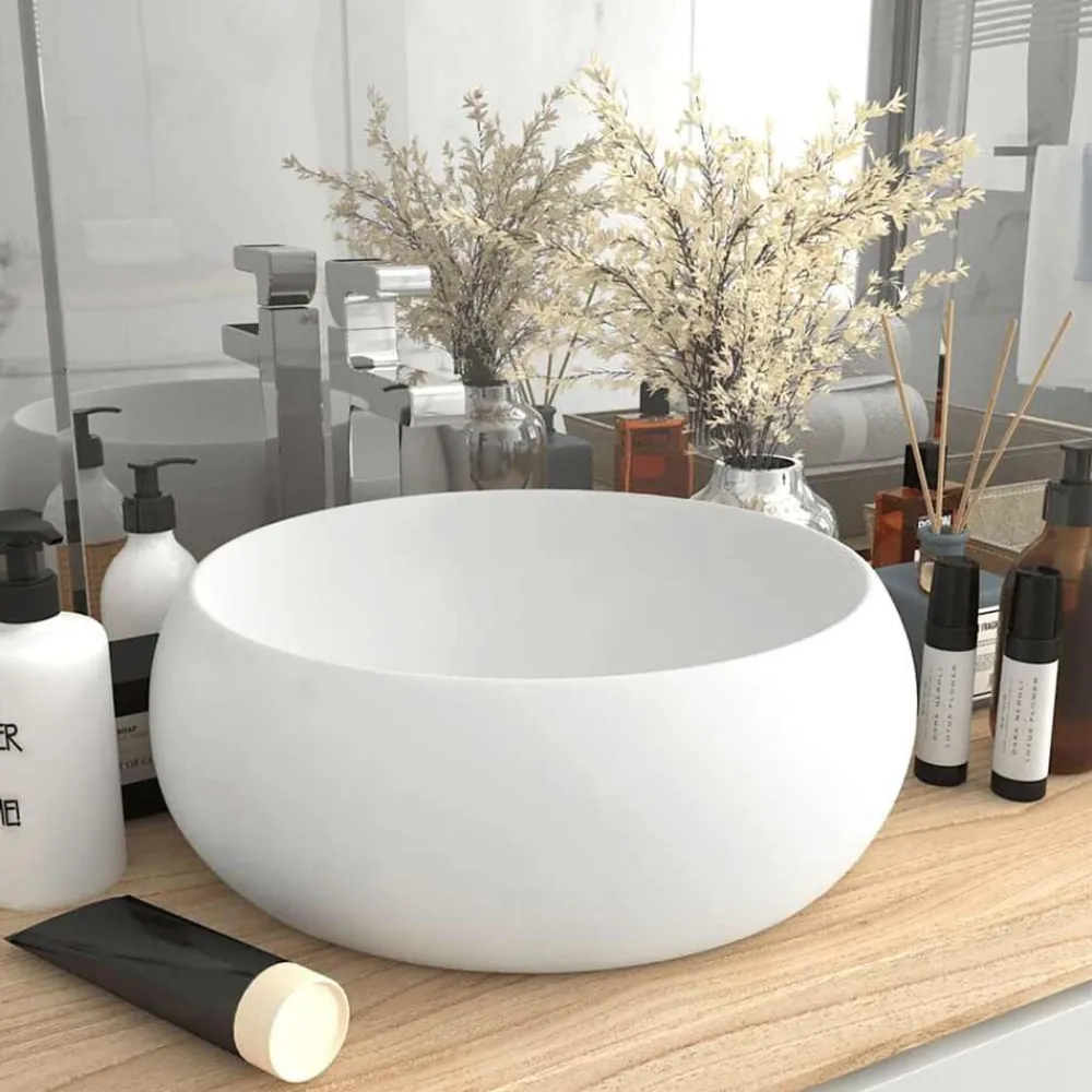 vidaXL Fontanería-Lavabo de lujo redondo cerámica 40x15 cm