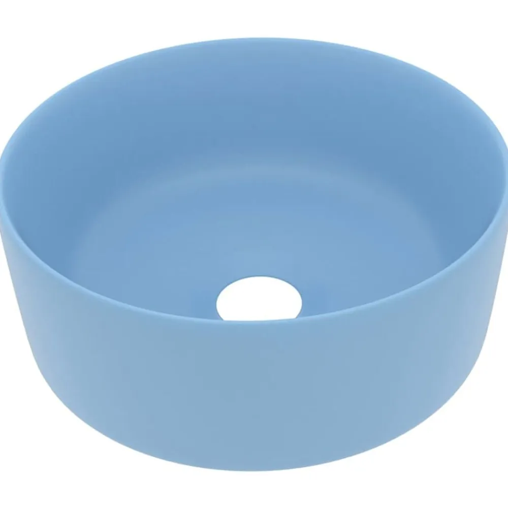 vidaXL Lavabo de lujo redondo cerámica 40x15 cm azul claro mate Online