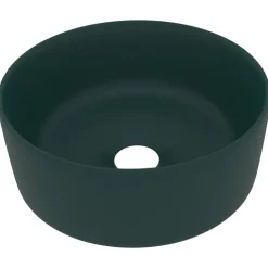 vidaXL Lavabo de lujo redondo cerámica 40x15 cm verde oscuro mate Outlet