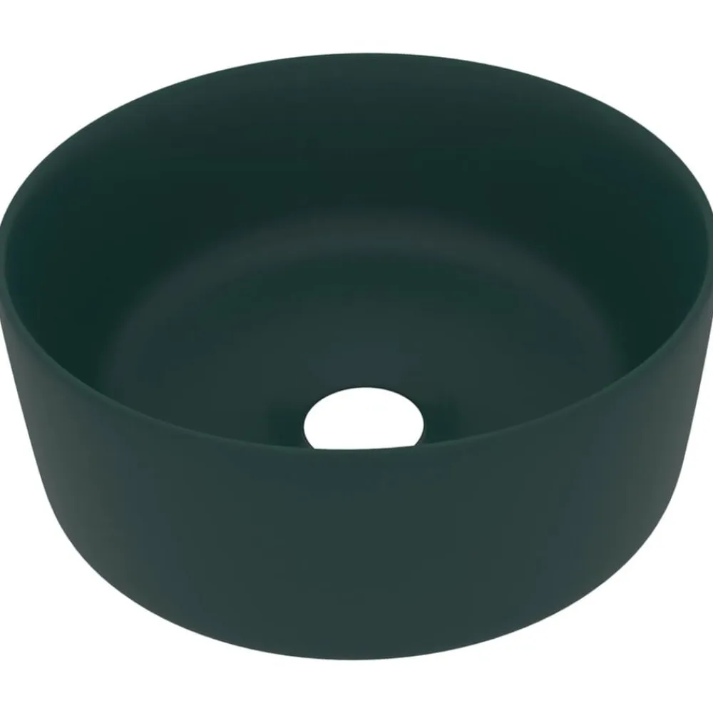 vidaXL Lavabo de lujo redondo cerámica 40x15 cm verde oscuro mate Outlet