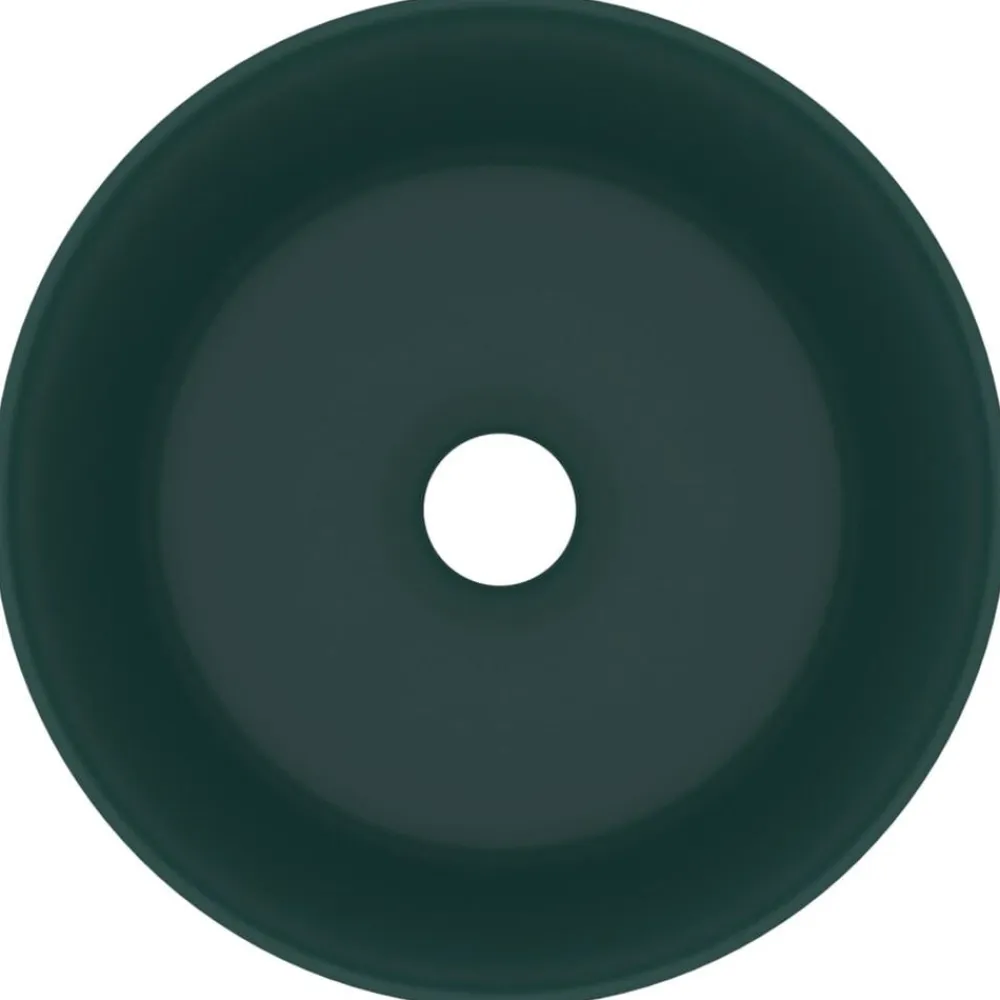 vidaXL Lavabo de lujo redondo cerámica 40x15 cm verde oscuro mate Outlet