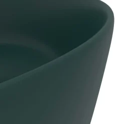 vidaXL Lavabo de lujo redondo cerámica 40x15 cm verde oscuro mate Outlet