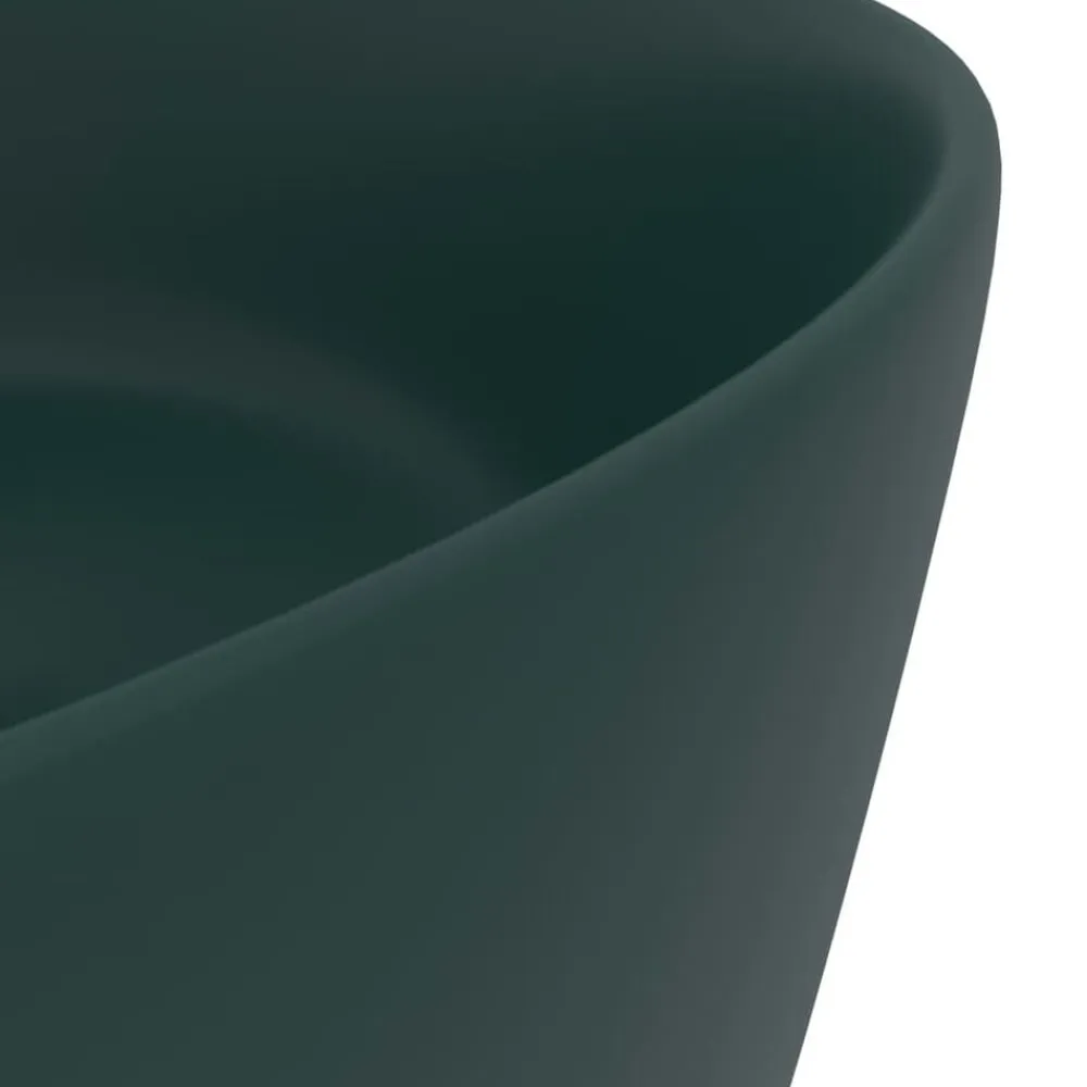 vidaXL Lavabo de lujo redondo cerámica 40x15 cm verde oscuro mate Outlet