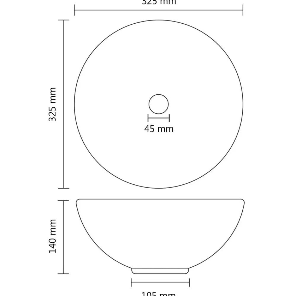 vidaXL Fontanería-Lavabo de lujo redondo cerámica 32,5x14 cm