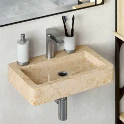 vidaXL Lavabo de pared mármol 38x24x6,5 cm Crema Best