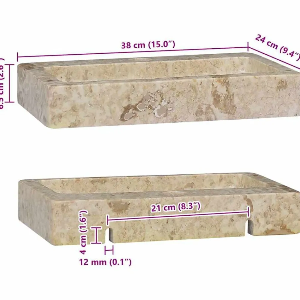 vidaXL Lavabo de pared mármol 38x24x6,5 cm Crema Best