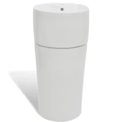 vidaXL Fontanería-Lavabo de pie redondo de cerámica hueco de grifo/desagüe