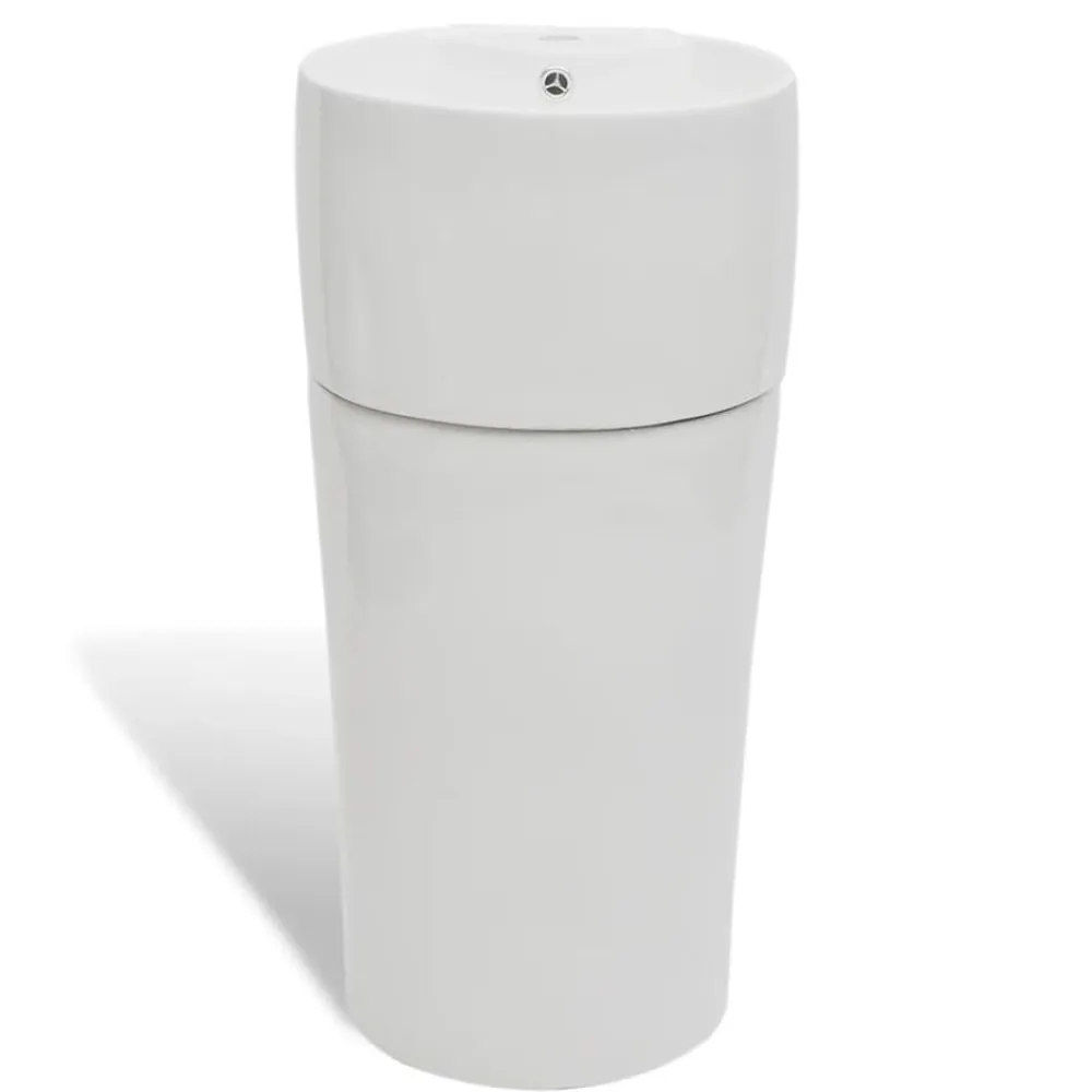vidaXL Fontanería-Lavabo de pie redondo de cerámica hueco de grifo/desagüe