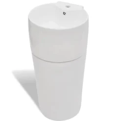 vidaXL Fontanería-Lavabo de pie redondo de cerámica hueco de grifo/desagüe