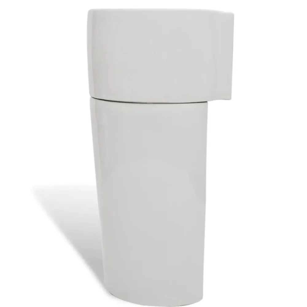 vidaXL Fontanería-Lavabo de pie redondo de cerámica hueco de grifo/desagüe