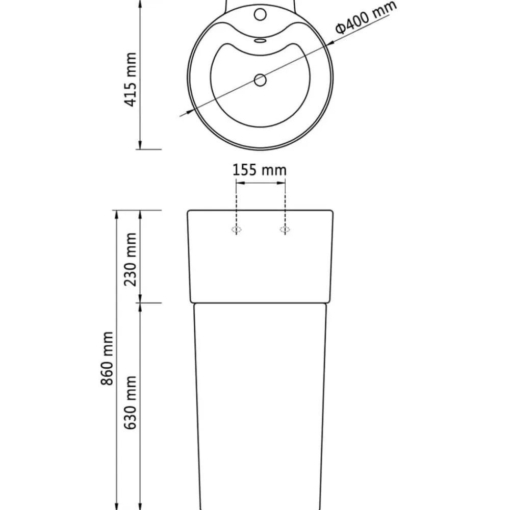 vidaXL Fontanería-Lavabo de pie redondo de cerámica hueco de grifo/desagüe