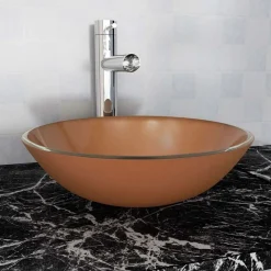 vidaXL Lavabo de vidrio templado 42 cm marrón Online