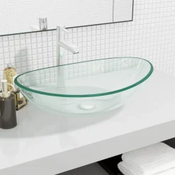 vidaXL Lavabo de vidrio templado 54,5x35x15,5 cm Transparente Outlet