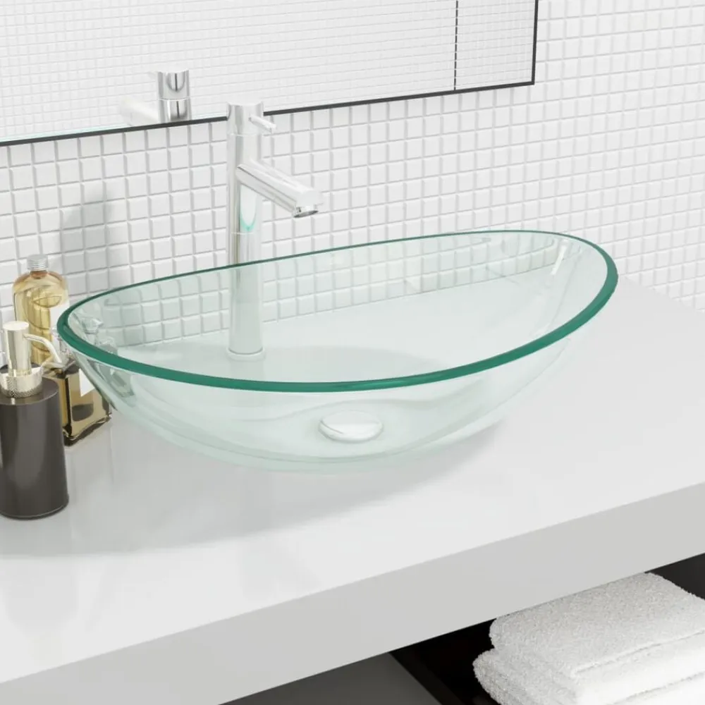 vidaXL Lavabo de vidrio templado 54,5x35x15,5 cm Transparente Outlet