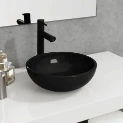 vidaXL Lavabo de vidrio templado 35x12 cm Negro Outlet