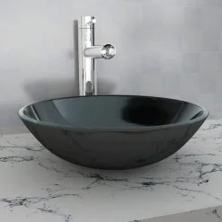 vidaXL Fontanería-Lavabo de vidrio templado negro 42 cm
