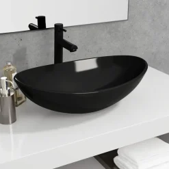vidaXL Lavabo de vidrio templado 54,5x35x15,5 cm Negro Clearance