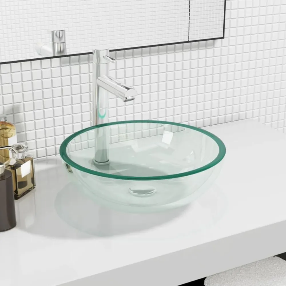 vidaXL Fontanería-Lavabo de vidrio templado 35x12 cm