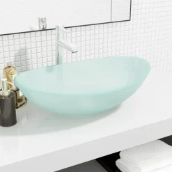 vidaXL Lavabo de vidrio templado 54,5x35x15,5 cm Esmerilado New