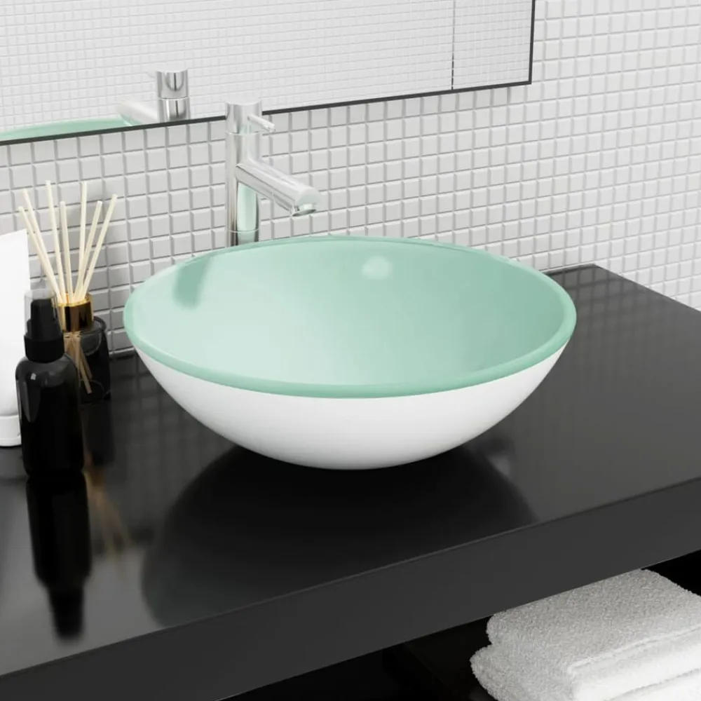 vidaXL Lavabo de vidrio templado 42x14 cm Blanco Best