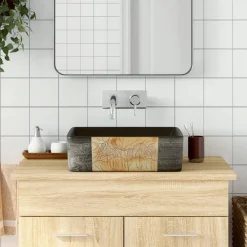 vidaXL Fontanería-Lavabo encimera rectangular cerámica negro marrón 46x35,5x13 cm