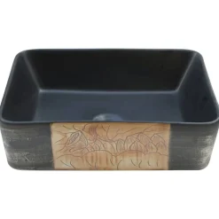 vidaXL Fontanería-Lavabo encimera rectangular cerámica negro marrón 46x35,5x13 cm