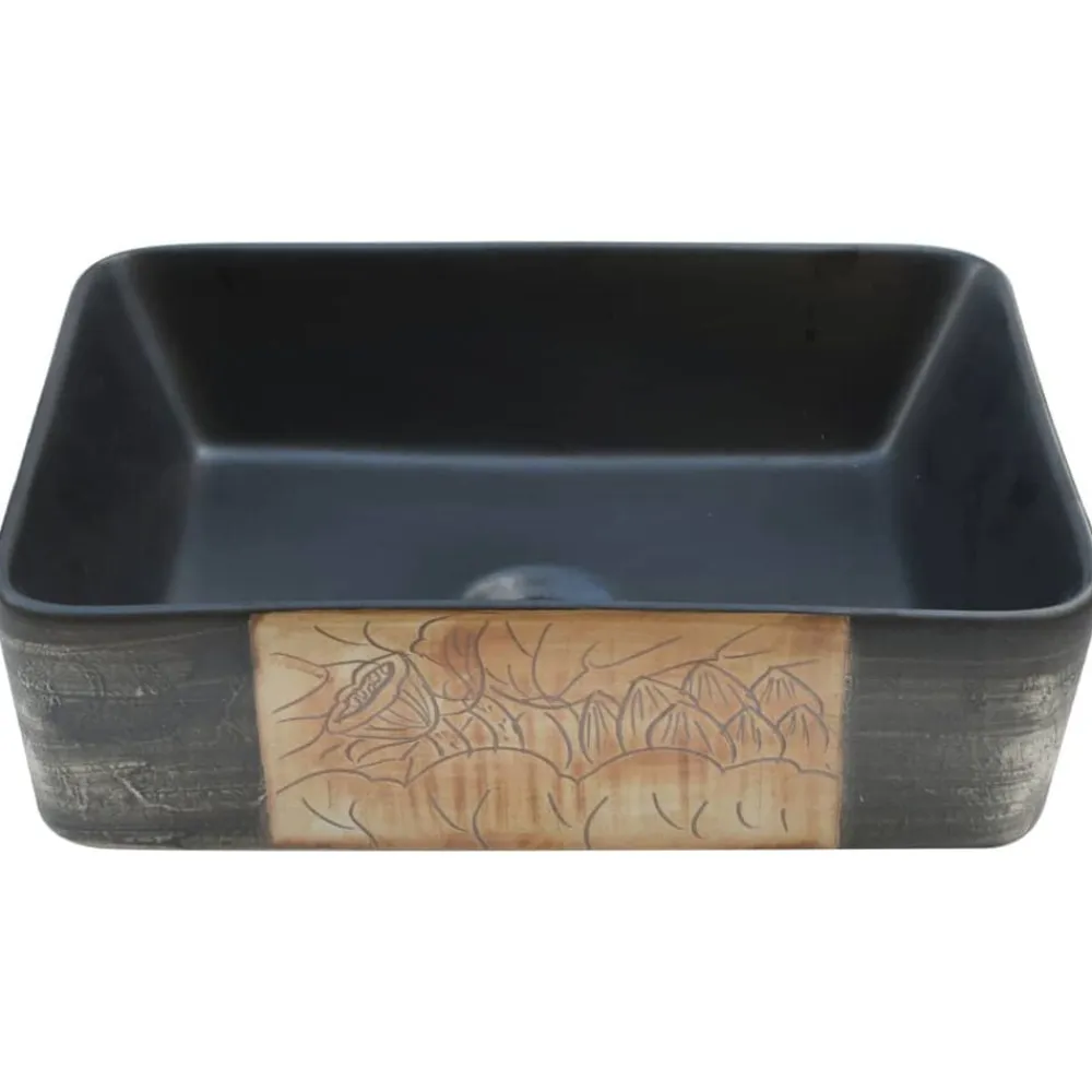vidaXL Fontanería-Lavabo encimera rectangular cerámica negro marrón 46x35,5x13 cm