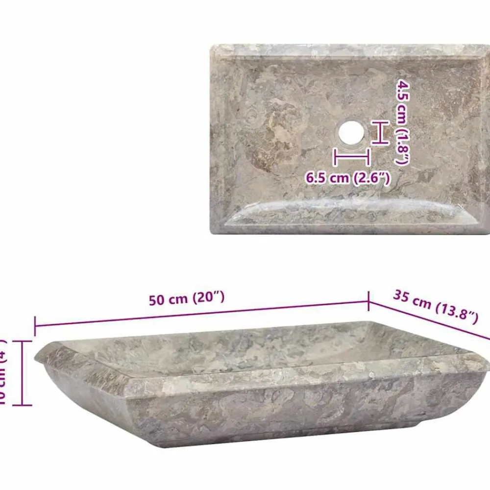 vidaXL Lavabo mármol 50x35x10 cm Gris Online